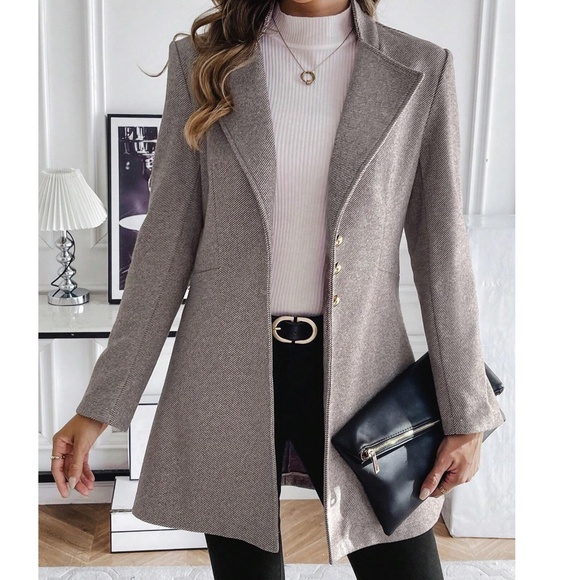 Classic Brown Button Woven Jacket Coat - Picture 2 of 5